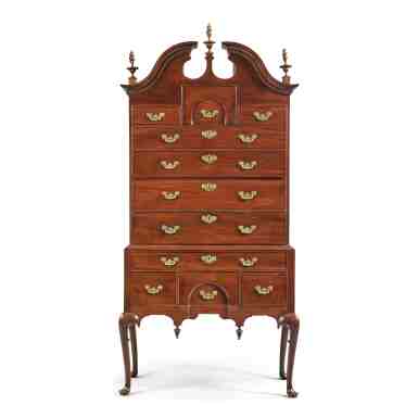 View full screen - View 1 of Lot 321. A Queen Anne Bonnet-Top High Chest of Drawers, Boston, Massachusetts, circa 1750.