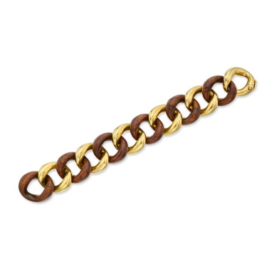 View full screen - View 1 of Lot 141. Gold and Wood Bracelet.