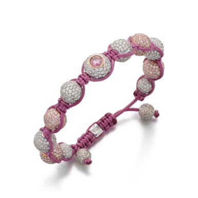 View full screen - View 1 of Lot 971. Fancy Intense Purplish Pink Diamond, Coloured Diamond and Diamond ‘Shamballa’ Bracelet.