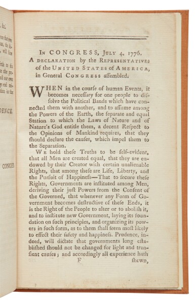 View full screen - View 1 of Lot 19. Declaration of Independence | The first book-form printing of the Declaration of Independence.
