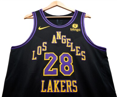 View full screen - View 1 of Lot 7. Rui Hachimura Los Angeles Lakers 2023-2024 In-Season Tournament Quarterfinals Game Worn City Edition Jersey and Shorts.