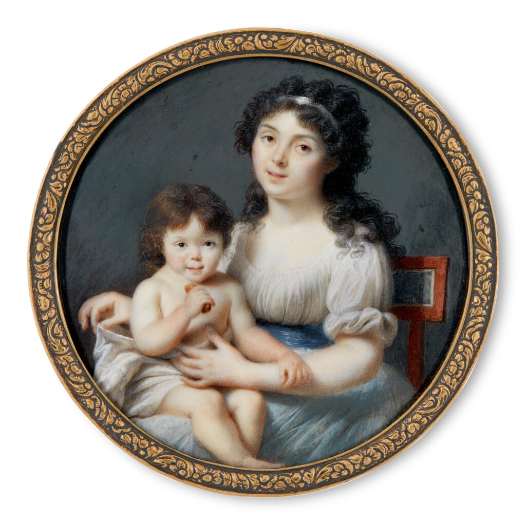 View full screen - View 1 of Lot 356. A portrait of a mother and child, seated, circa 1800.