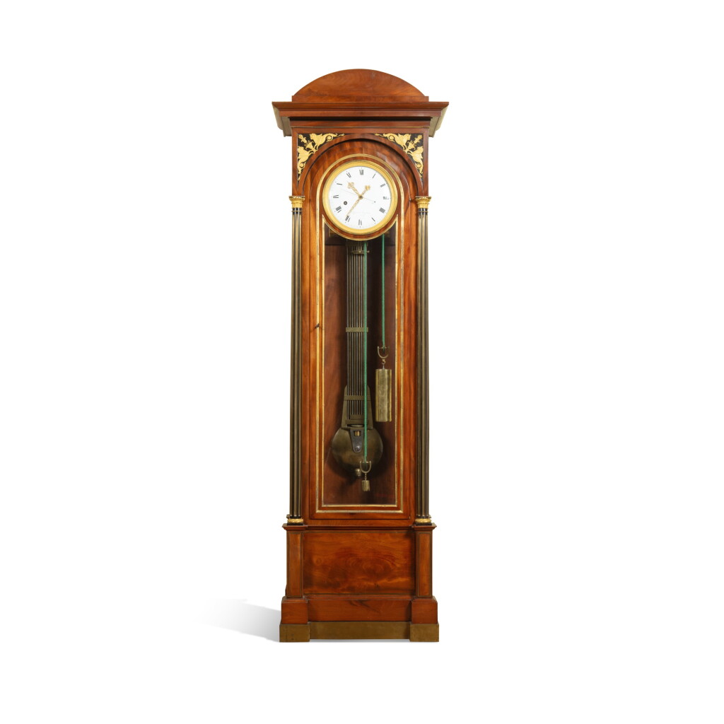 View full screen - View 1 of Lot 67. A Directoire mahogany, ebony and giltwood regulator, circa 1795, the movement and the dial by Jacques Lepaute de Belle Fontaine (1750-1796), the case possibly by Bernard Molitor.