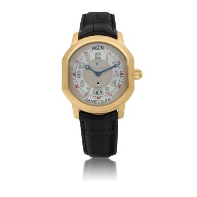 View full screen - View 1 of Lot 87. DANIEL ROTH | METROPOLITAN 24 CITIES, REF 857.BB PINK GOLD WORLD-TIME WRISTWATCH WITH 24-HOUR INDICATION CIRCA 2005.