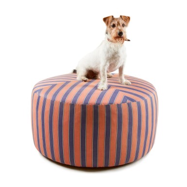 View full screen - View 1 of Lot 27. AN UPHOLSTERED CIRCULAR OTTOMAN, MODERN.