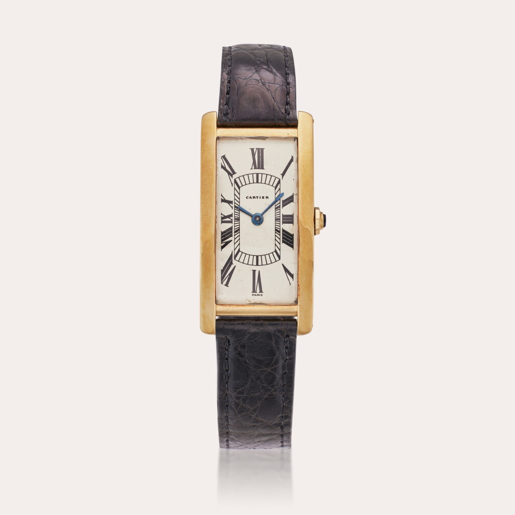 View full screen - View 1 of Lot 72. Tank Cintrée 'Jumbo' | A yellow gold rectangular wristwatch with Paris dial, Circa 1967 and Owned by Buffy Birrittella.
