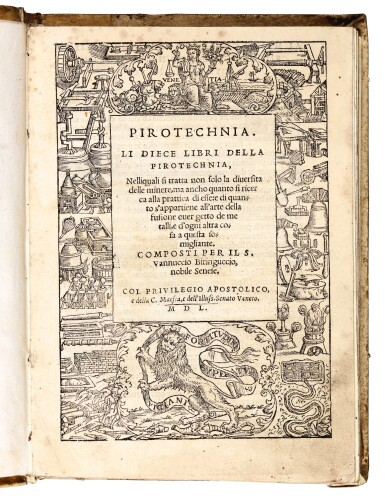 View full screen - View 1 of Lot 39. Biringucci, Pirotechnia, Venice, 1550, later vellum-backed carta rustica.