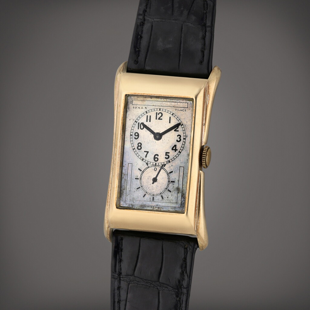View full screen - View 1 of Lot 45. Reference 1490 Prince | A yellow gold rectangular wristwatch, Circa 1926.
