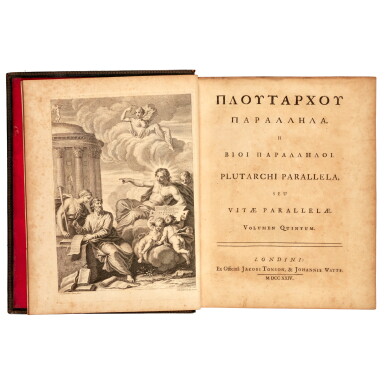 View full screen - View 1 of Lot 143. Plutarch, Vitae parallelae, 1723-1729; Moralia, 1795-1800, together 11 volumes, navy morocco by Bozerian.