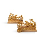Paire de chenets en bronze doré d'époque Restauration, vers 1820, d'après un dessin de Jean-François Forty