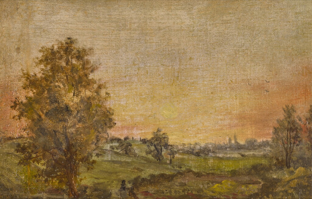 View full screen - View 1 of Lot 140. A landscape near Dedham at sunset.