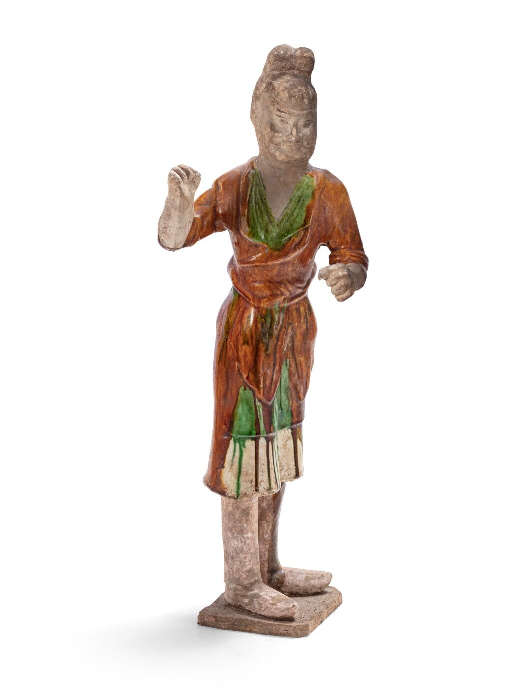 View full screen - View 1 of Lot 38. A large and impressive sancai three-colour glazed pottery of a camel groom Tang dynasty | 唐 三彩人物俑.