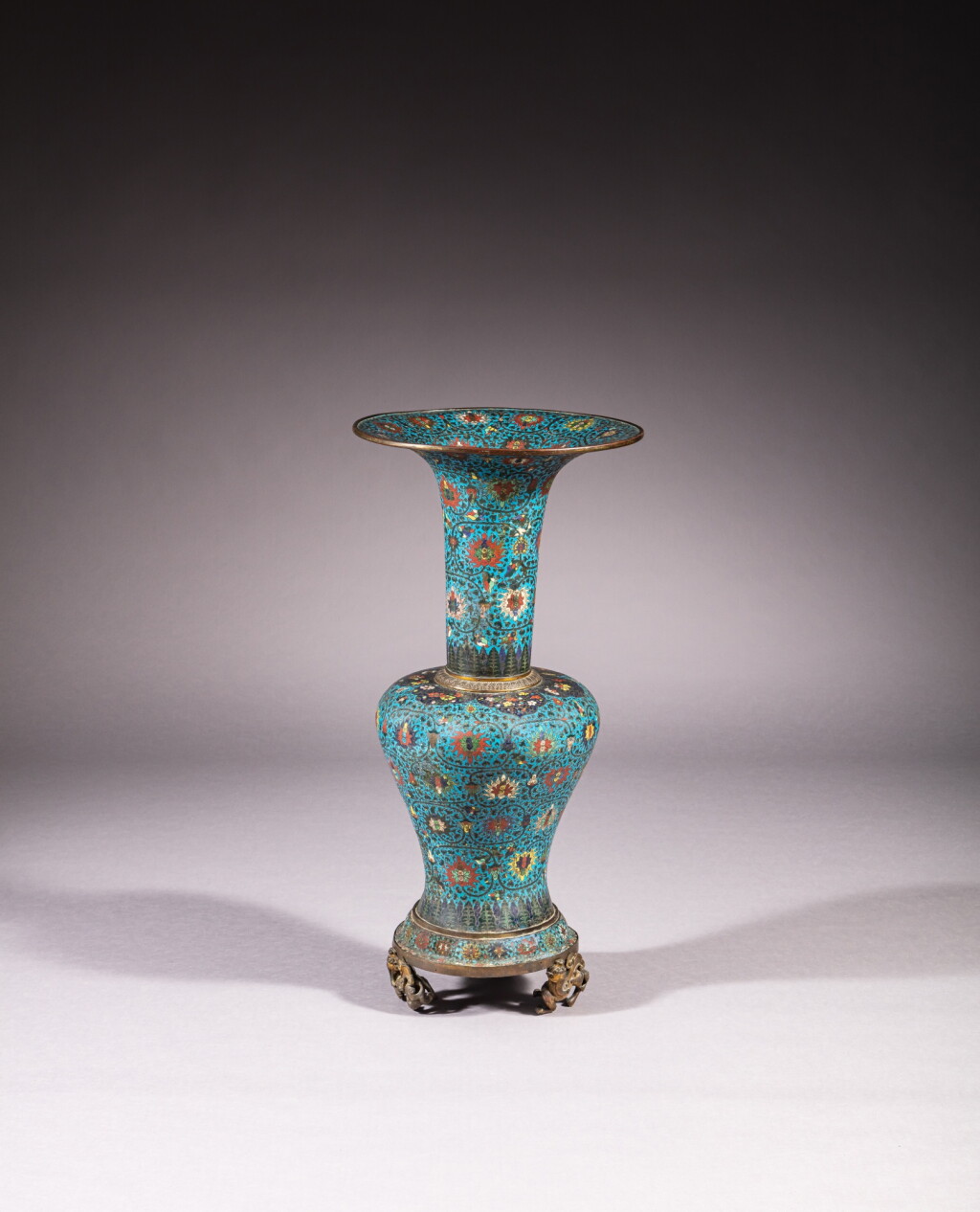 View full screen - View 1 of Lot 63. A monumental gilt-bronze and cloisonné enamel ‘lotus’ vase, yenyen, Qing dynasty, 18th century | 清十八世紀 掐絲琺瑯纏枝番蓮紋鳳尾尊.