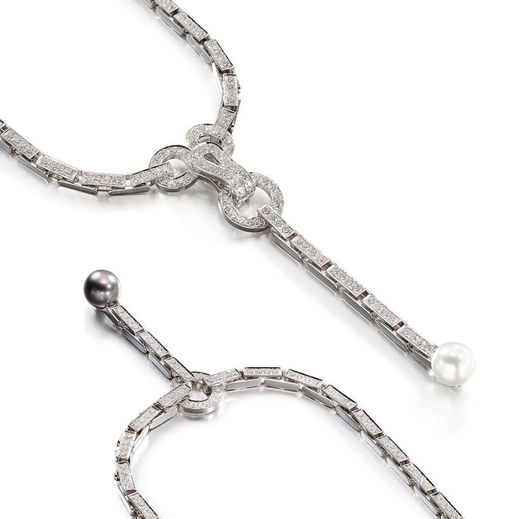 View full screen - View 1 of Lot 1823. 'Agrafe' Cultured Pearl and Diamond Necklace | 卡地亞 | 'Agrafe' 養殖珍珠 配 鑽石 項鏈.