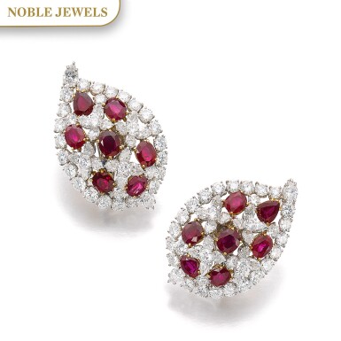 View full screen - View 1 of Lot 20. GRAFF | PAIR OF RUBY AND DIAMOND EAR CLIPS.