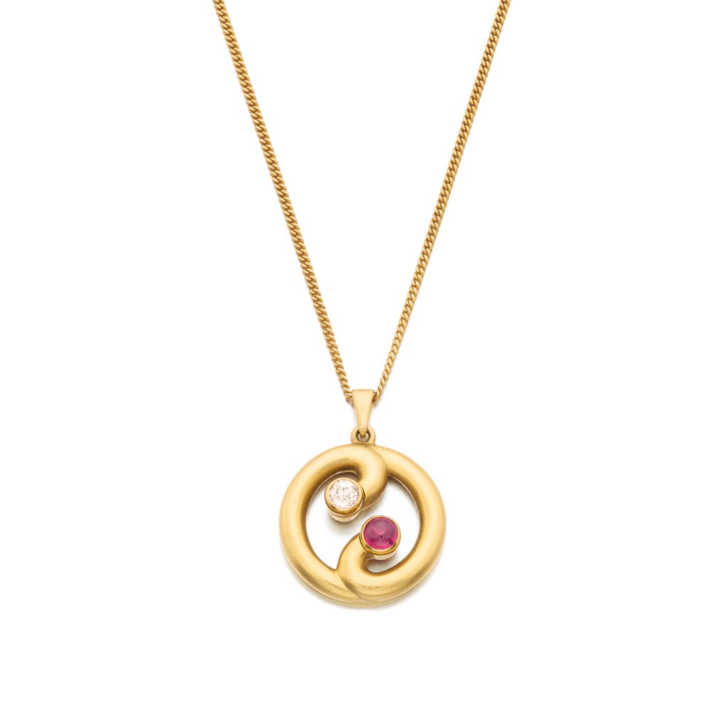 View full screen - View 1 of Lot 1015. Ruby, diamond and gold pendant, early 20th century.