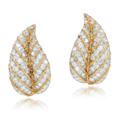 View full screen - View 1 of Lot 35. Pair of diamond ear clips, 1960s.