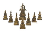 A GROUP OF EIGHT BRONZE STUPAS, TIBET, 18TH – 19TH CENTURY | 十八至十九世紀 藏傳銅佛塔一組八座
