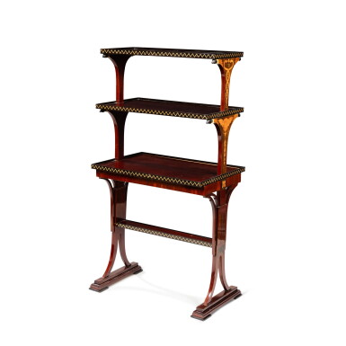 View full screen - View 1 of Lot 614. A mahogany and satinwood étagère, Austria, circa 1825 | Etagère en acajou et citronnier, Autriche, vers 1825.