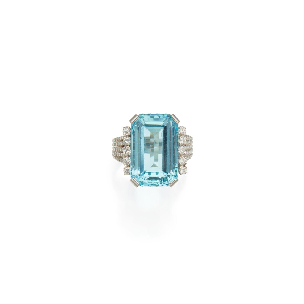 View full screen - View 1 of Lot 422. Aquamarine and Diamond Ring, France.
