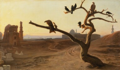 View full screen - View 1 of Lot 72. An orientalist landscape with raptors.