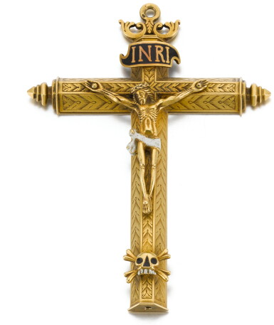 View full screen - View 1 of Lot 260. SPANISH, IN 17TH CENTURY STYLE | Reliquary Cross with a Figure of Christ.