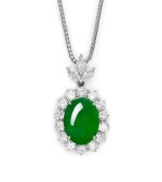 Jadeite and Diamond Pendent Necklace | 天然翡翠 配 鑽石 項鏈