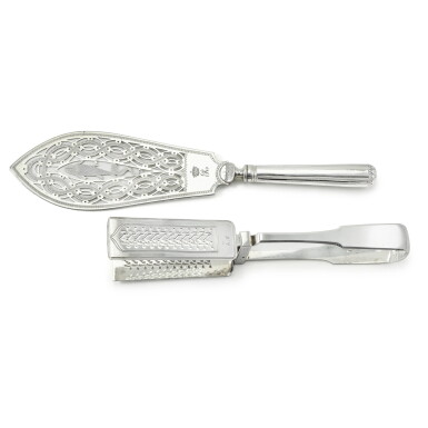 View full screen - View 1 of Lot 66. A pair of George IV silver asparagus tongs, William King, London, 1824, .