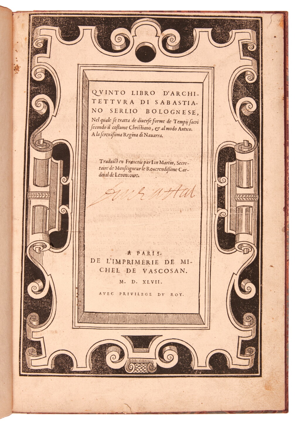 View full screen - View 1 of Lot 278. Serlio, Quinto libro d'architettura, Paris, 1547, modern half vellum.