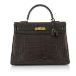 HERMÈS | CHOCOLATE BROWN KELLY 35 IN MATTE MISSISSIPPIENSIS ALLIGATOR LEATHER WITH GOLD HARDWARE, 2010