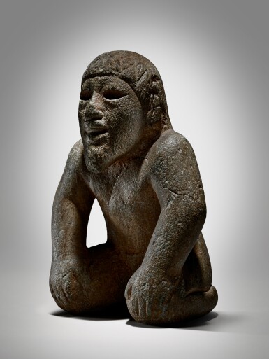 View full screen - View 1 of Lot 16. Olmec Stone Figure of a Kneeling Man, Middle Preclassic, circa 900-600 BC.