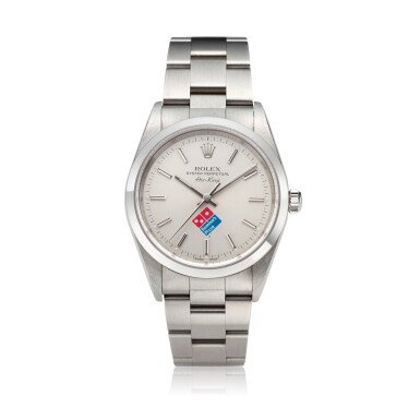 View full screen - View 1 of Lot 33. Reference 14000 Air King 'Dominos', A stainless steel automatic wristwatch with bracelet, Circa 1998 勞力士 14000型號 Air King 'Dominos' 精鋼自動上鏈鍊帶腕錶,約1998年製.