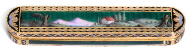 View full screen - View 1 of Lot 52. A GOLD AND ENAMEL TOOTHPICK CASE, SENE & NEISSER, GENEVA, 1805-1807.