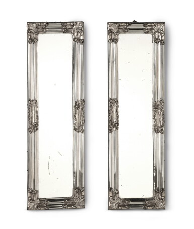 View full screen - View 1 of Lot 19. A pair of Dutch silver mounted pier mirrors, attributed to Nicolaas van Diemen, Amsterdam, second half 18th century | Paire de miroirs trumeaux hollandais en argent attribués à Nicolaas van Diemen, Amsterdam, deuxième moitié du XVIIIe siècle.