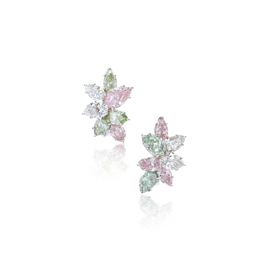 View full screen - View 1 of Lot 333. Pair of Coloured Diamond and Diamond Earclips.