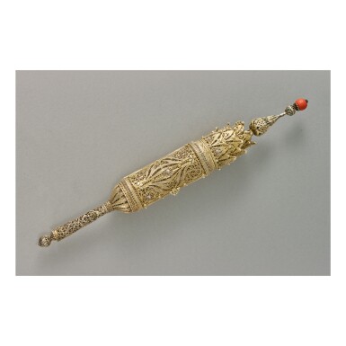 View full screen - View 1 of Lot 133. AN OTTOMAN SILVER-GILT FILIGREE ESTHER SCROLL CASE, LATE 19TH CENTURY.