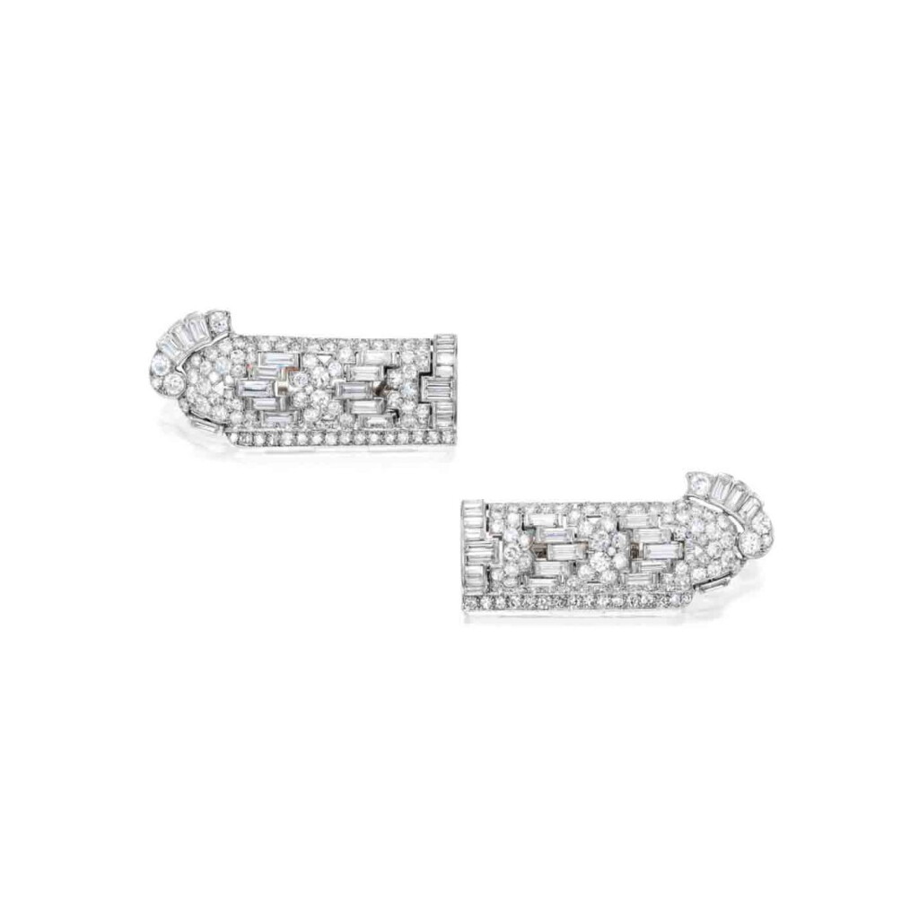 View full screen - View 1 of Lot 254. Pair of Diamond Clips, France.