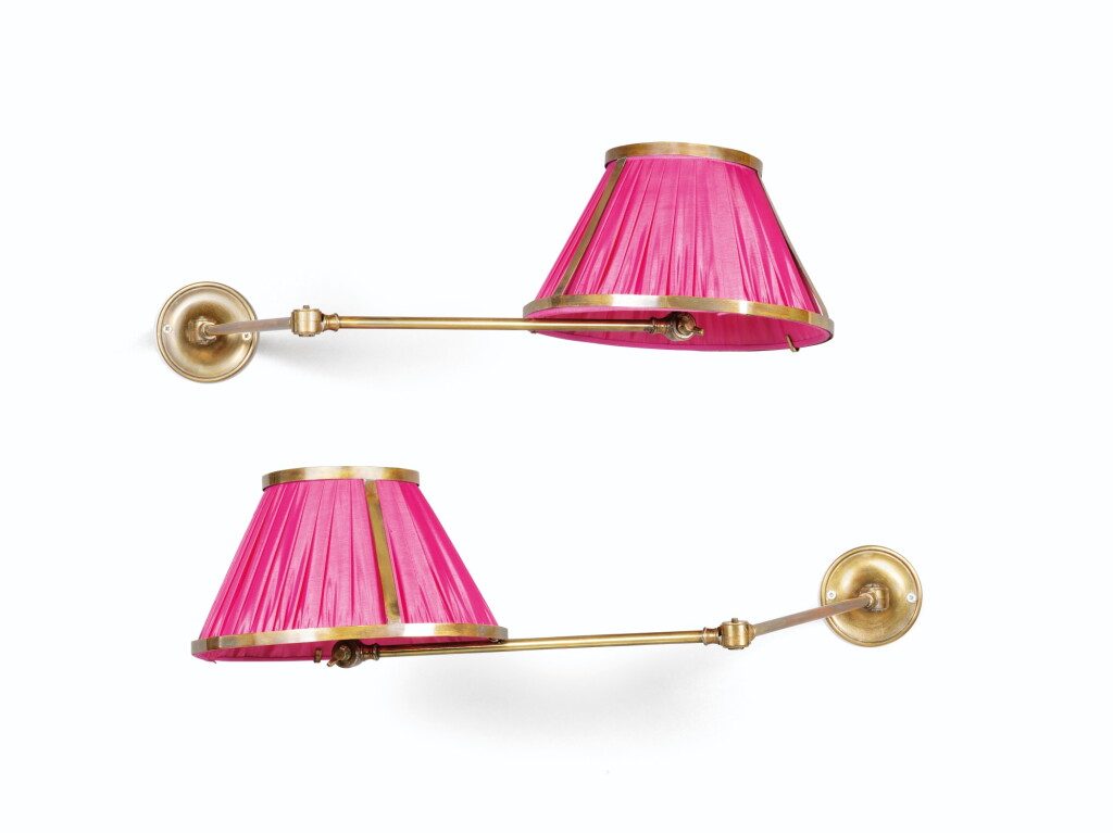 View full screen - View 1 of Lot 120. A pair of modern gilt-brass wall appliques attributed to la Galerie des Lampes, Paris .