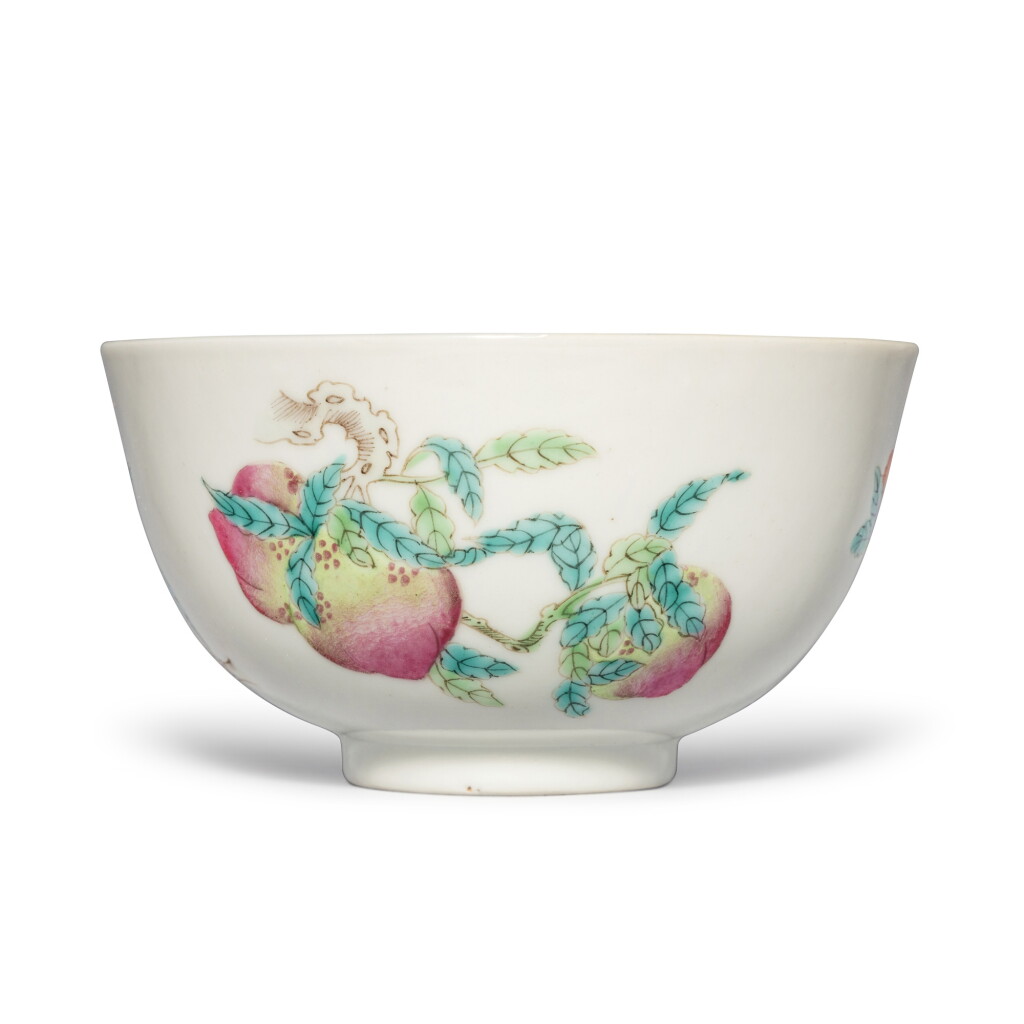 View full screen - View 1 of Lot 408. A famille-rose 'sanduo' bowl, Seal mark and period of Daoguang | 清道光 粉彩三多紋盌 《大清道光年製》款.