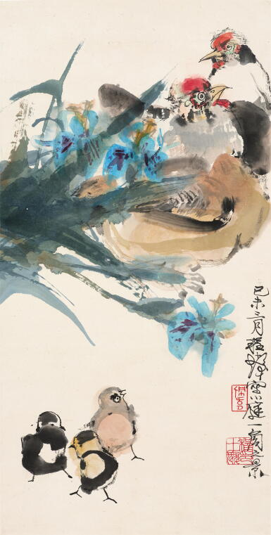 View full screen - View 1 of Lot 2619. 程十髮 鳶尾與雞 | Cheng Shifa, Chicken and Iris.