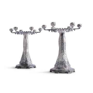 View full screen - View 1 of Lot 173. A Pair of American Silver Six-Light Candelabra, Tiffany & Co., New York, Circa 1880.