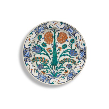 View full screen - View 1 of Lot 206. An Iznik polychrome pottery dish, Turkey, circa 1575.