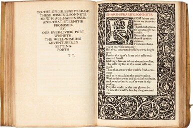 View full screen - View 1 of Lot 311. Shakespeare | The poems, Hammersmith, Kelmscott Press, 1893, original vellum, Polignac-Régnier copy.