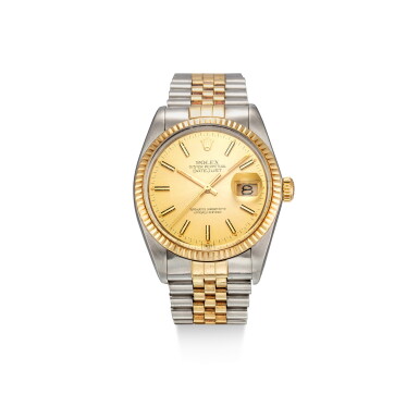 View full screen - View 1 of Lot 361. ROLEX | DATEJUST, REFERENCE 16013, A YELLOW GOLD AND STAINLESS STEEL WRISTWATCH WITH DATE AND BRACELET, CIRCA 1983.