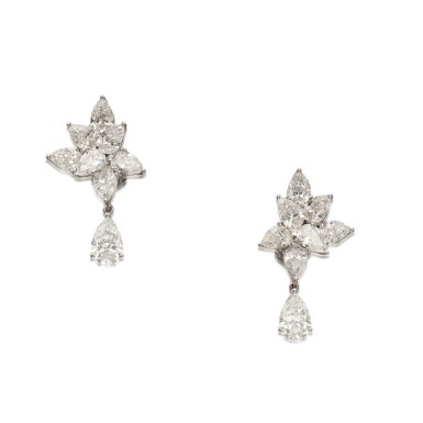 View full screen - View 1 of Lot 41. Pair of Diamond Pendant-Earclips.