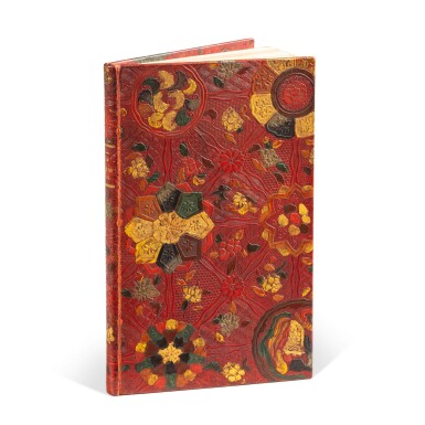 View full screen - View 1 of Lot 98. Un trio de Légendes. Lemerre, 1902. Ravissante reliure japonisante, aux gardes de soie brodée.