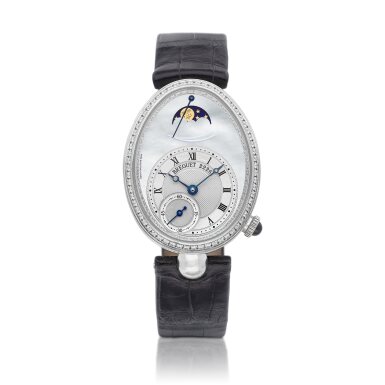View full screen - View 1 of Lot 8081. Reine de Naples, Reference 8908 | A white gold and diamond-set wristwatch with moon phases, power reserve indication and mother-of-pearl dial, Circa 2017 | 寶璣 | Reine de Naples 型號8908 | 白金鑲鑽石腕錶,備月相、動力儲備顯示及珠母貝錶盤,約2017年製.