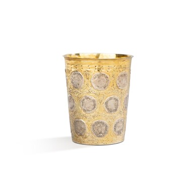 View full screen - View 1 of Lot 235. A large German parcel-gilt silver coin beaker, Abraham Schwedler, Dresden, circa 1680.