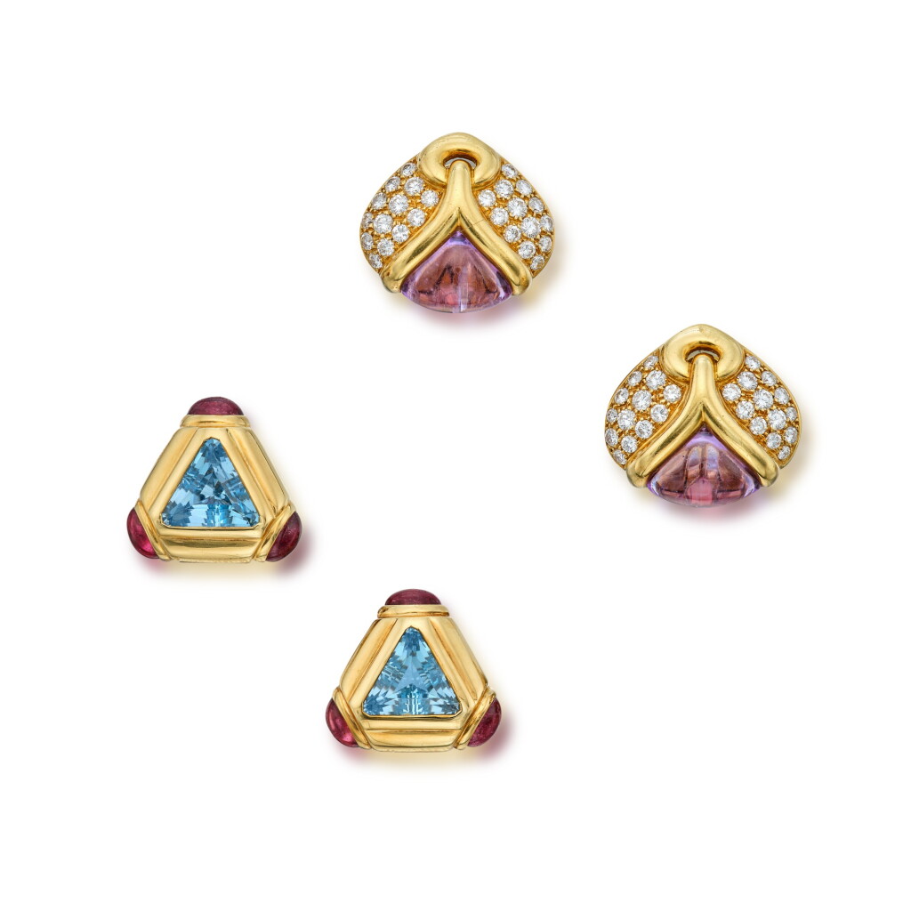 Voir en plein écran - Voir 1 du lot 421. Two Pairs of Gem-Set Earclips.