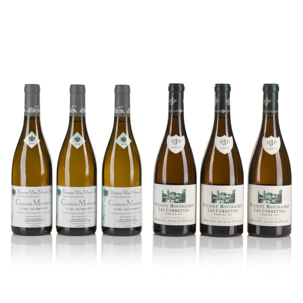 View full screen - View 1 of Lot 159. Puligny Montrachet, Les Combettes 2015 Jacques Prieur and Chassagne Montrachet, Virondot 2018 Marc Morey and Fils (6 BT).